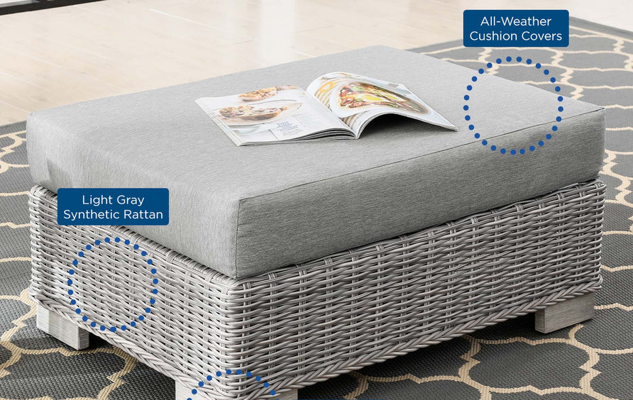 Harlow Outdoor Patio Wicker Rattan Ottoman in Light Gray Gray