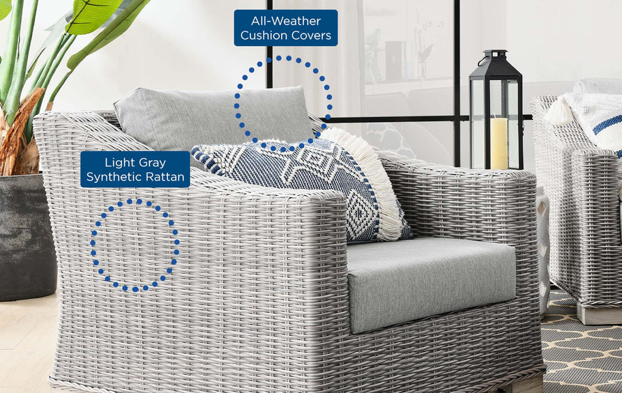 Harlow Outdoor Patio Wicker Rattan Armchair in Light Gray Gray