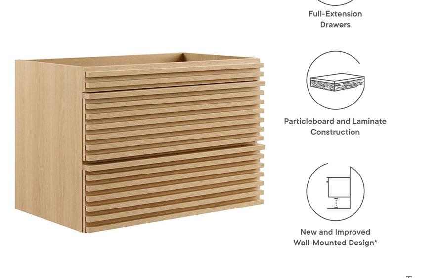 Vera 30" Wall-Mount Bathroom Vanity Cabinet (Sink Basin Not Included) in Oak