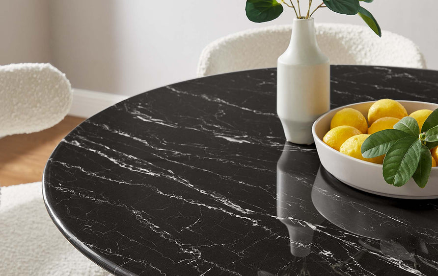 Lumen 40" Round Faux Marble Dining Table in Black Black