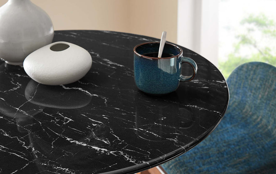 Lumen 28" Round Faux Marble Bar Table in Black Black