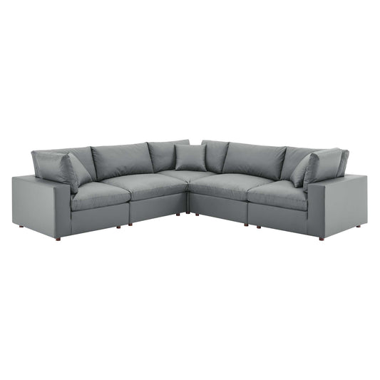 Commix 5-Piece Down Filled Overstuffed Vegan Leather Sectional Sofa by Furniture for America
