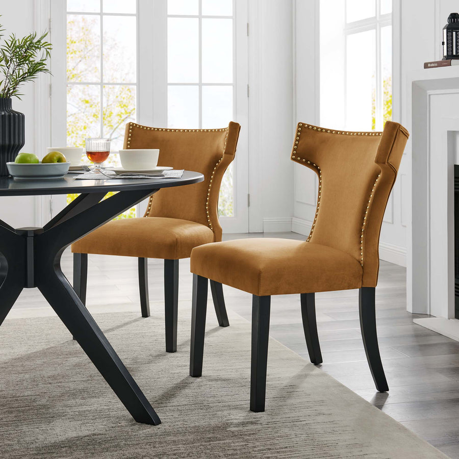 Spire Performance Velvet Dining Chairs Set of 2 in Cognac