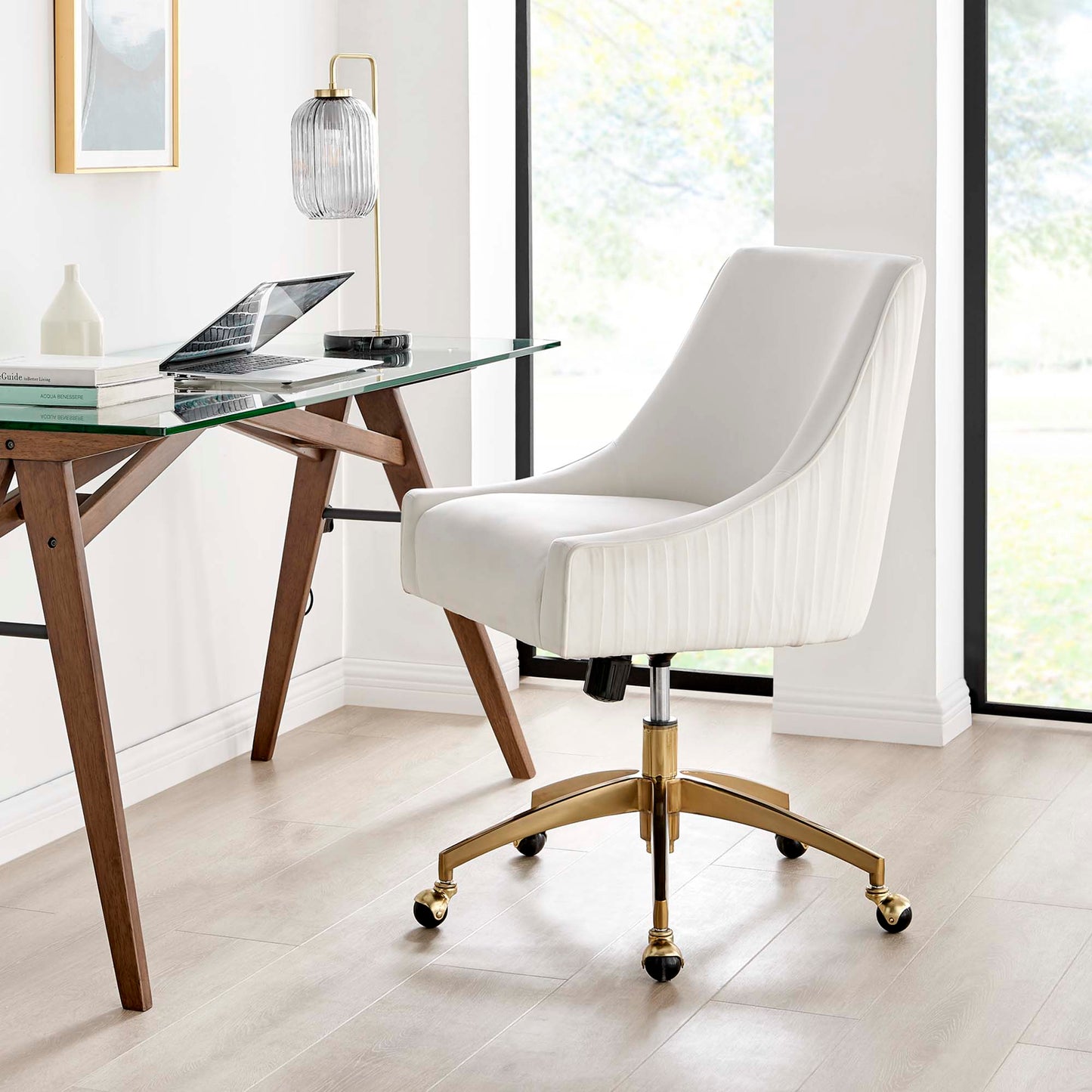 Pierce Performance Velvet Office Chair in White
