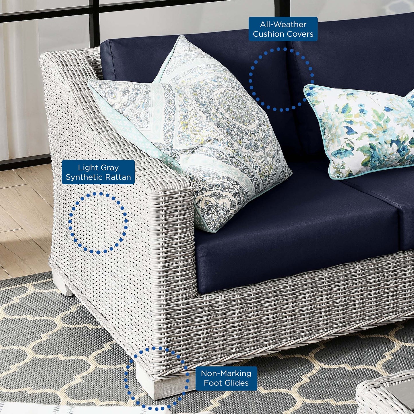 Harlow 4-Piece Outdoor Patio Wicker Rattan Furniture Set in Light Gray Navy