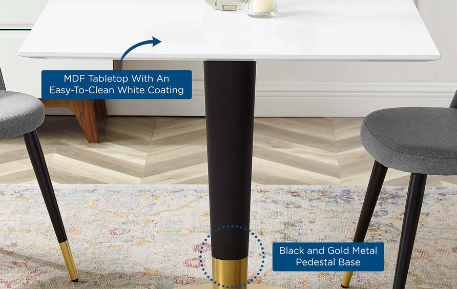 Larch 36" Square Dining Table in Gold White
