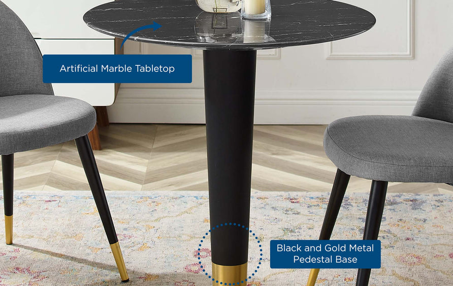 Larch 28" Artificial Marble Dining Table in Gold Black