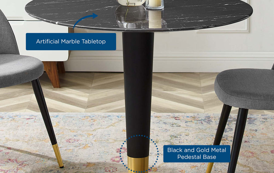 Larch 36" Artificial Marble Dining Table in Gold Black