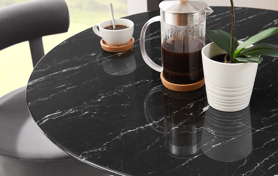 Lumen 36" Round Faux Marble Dining Table in White Black