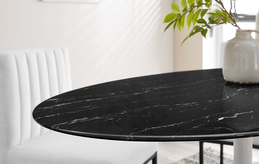 Lumen 54" Oval Faux Marble Dining Table in White Black