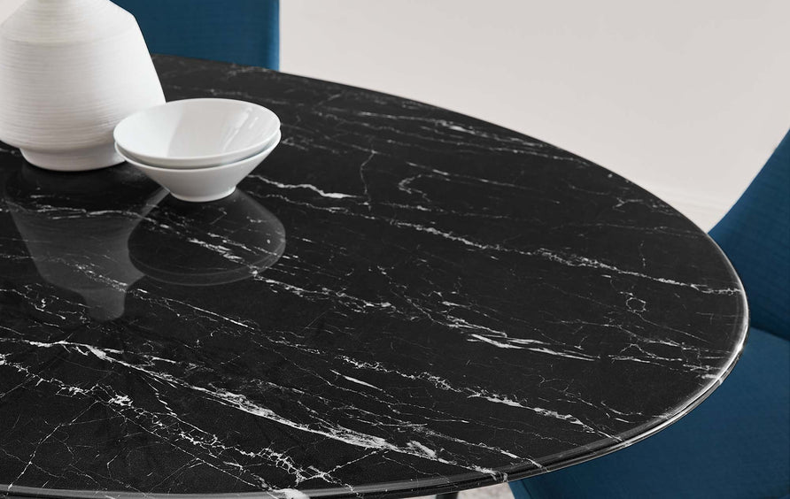 Lumen 60" Oval Faux Marble Dining Table in White Black