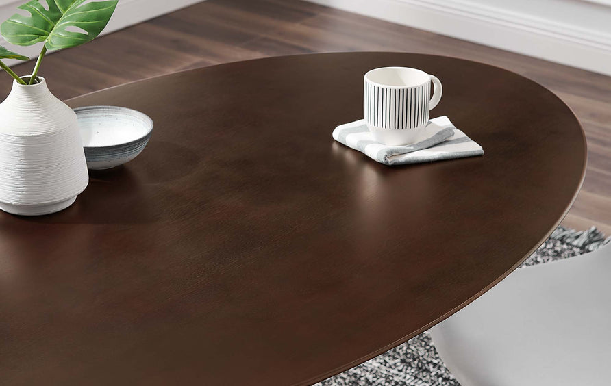 Lumen 60" Oval Cherry Walnut Wood Dining Table in White Cherry Walnut