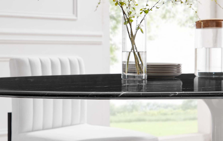 Lumen 78" Oval Faux Marble Dining Table in White Black