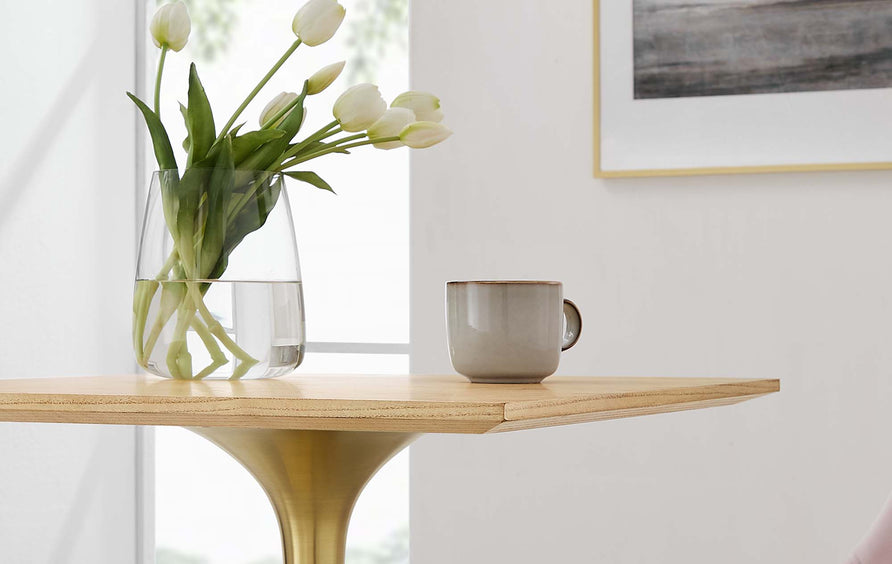 Lumen 24" Square Wood Dining Table in Gold Natural