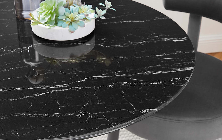 Lumen 36" Round Faux Marble Dining Table in Gold Black