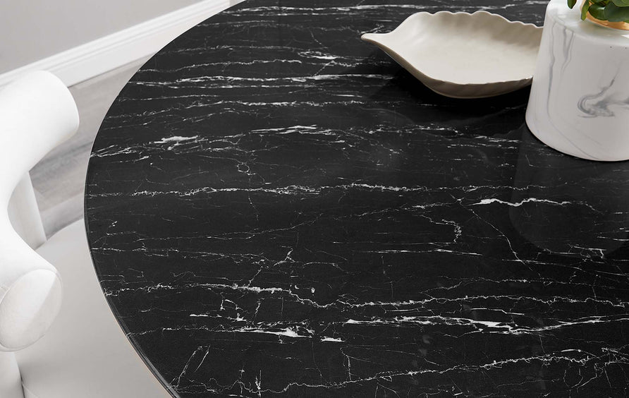 Lumen 60" Round Faux Marble Dining Table in Gold Black