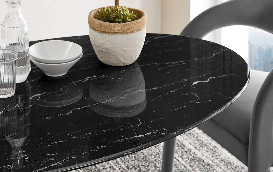 Lumen 54" Oval Faux Marble Dining Table in Gold Black