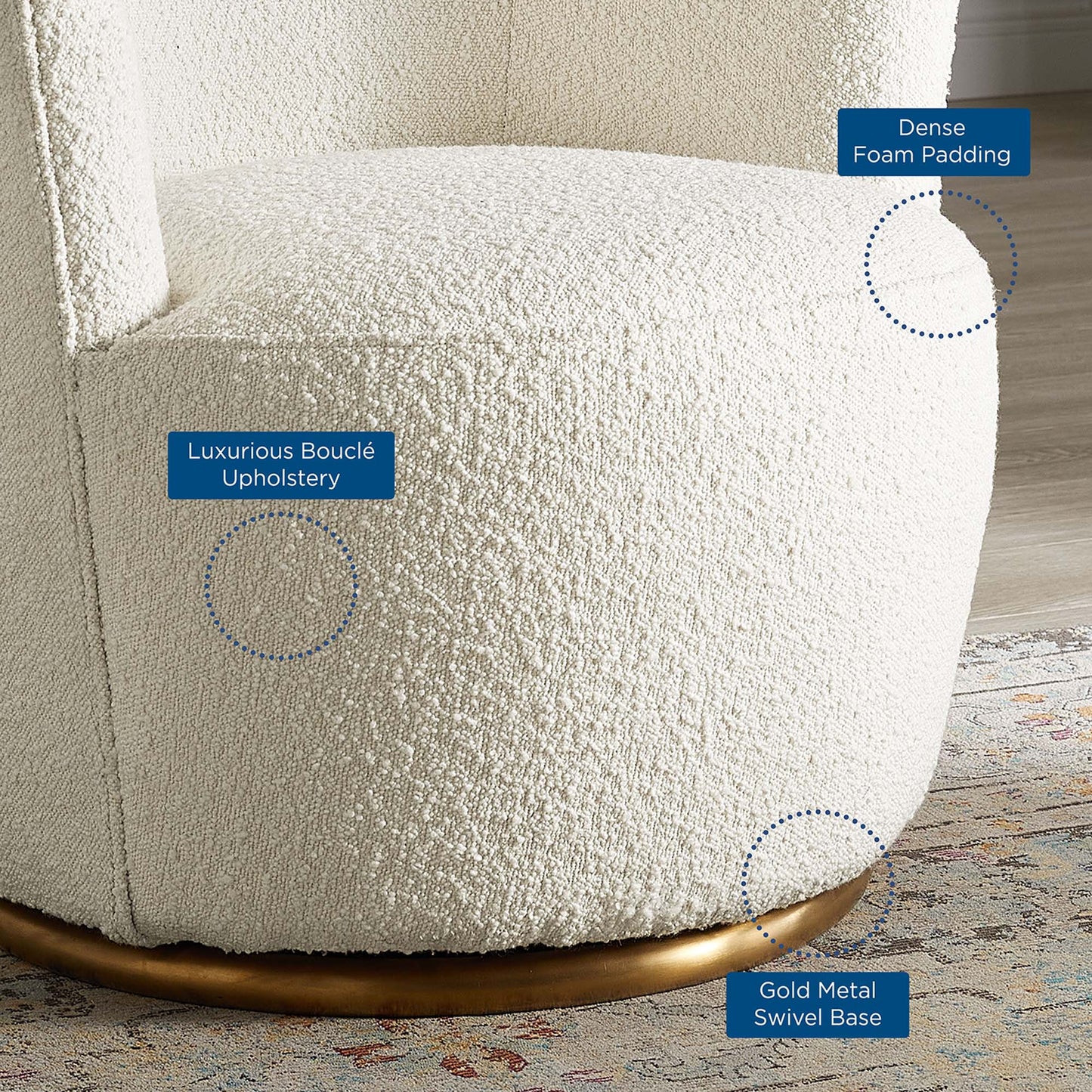 Trondheim Boucle Upholstered Swivel Chair in White