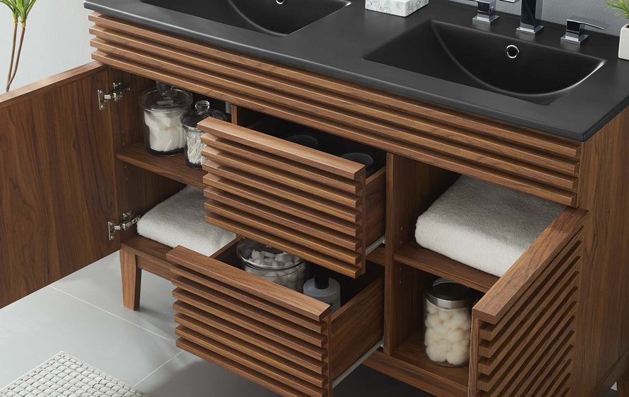 Vera 48" Double Sink Bathroom Vanity in Walnut Black
