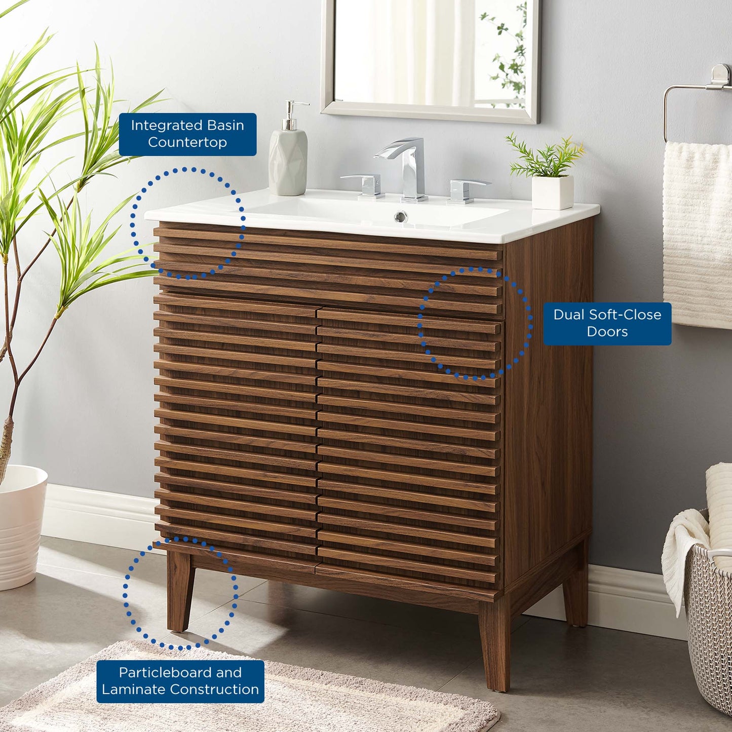 Vera 30" Bathroom Vanity Cabinet in Walnut White