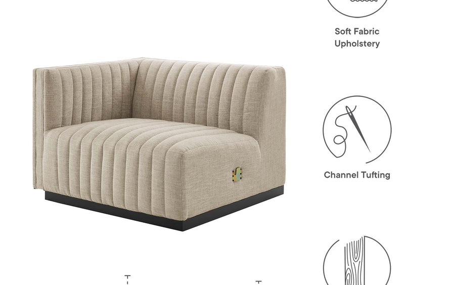 Olive Channel Tufted Upholstered Fabric Left-Arm Chair in Black Beige