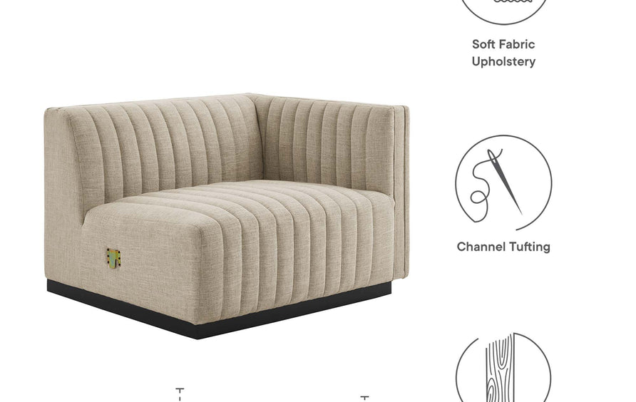 Olive Channel Tufted Upholstered Fabric Right-Arm Chair in BlackBeige