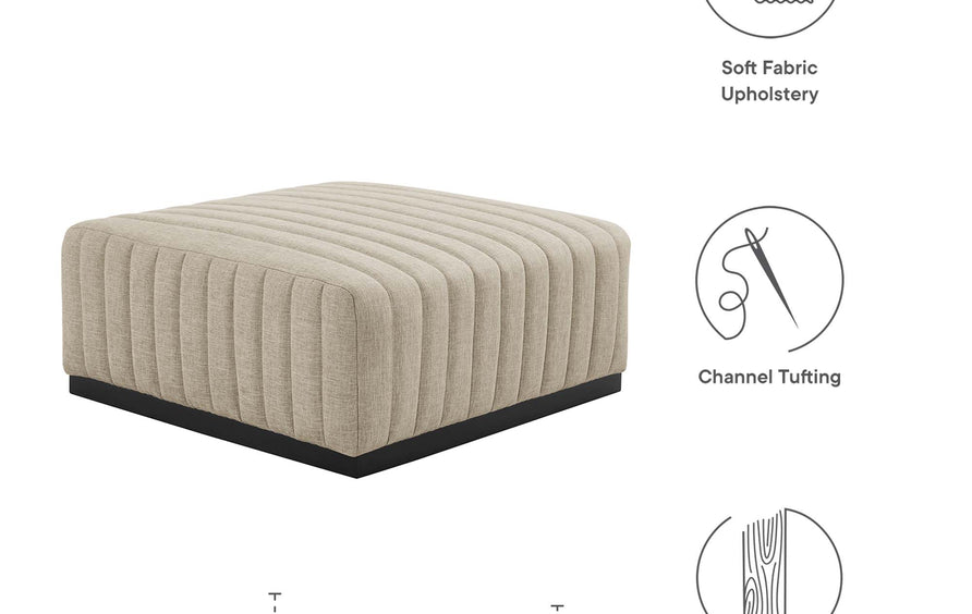 Olive Channel Tufted Upholstered Fabric Ottoman in Black Beige