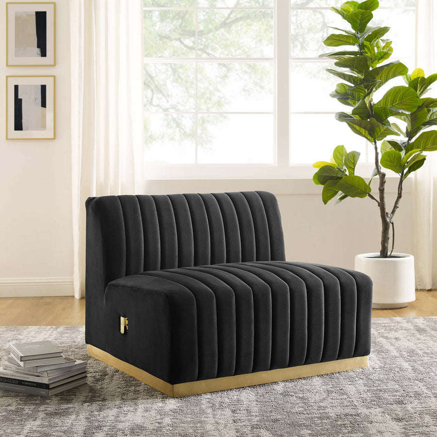 Olive Channel Tufted Performance Velvet Armless Chair in Gold Black