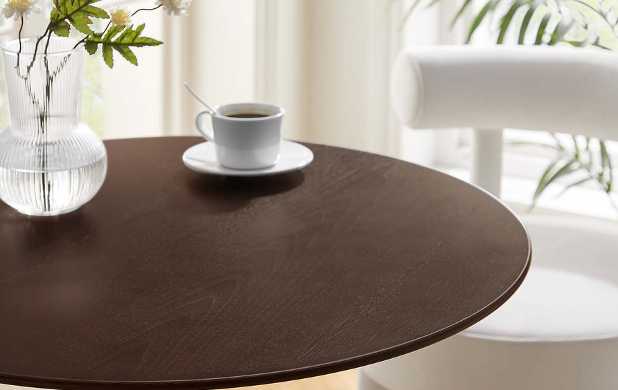 Lumen 28" Round Cherry Walnut Wood Bar Table in Gold Cherry Walnut