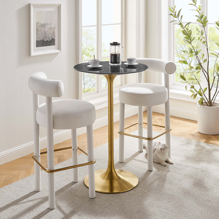 Lumen 28" Round Faux Marble Bar Table in Gold Black