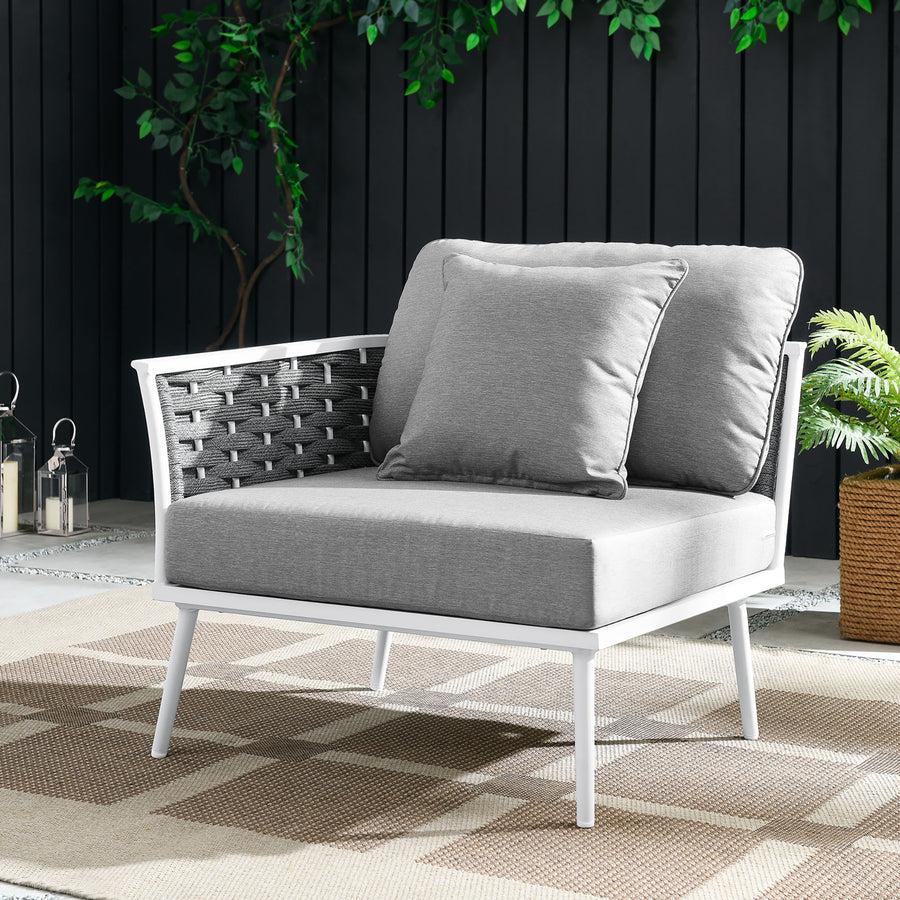 Willow Outdoor Patio Aluminum Left-Facing Armchair in White Gray