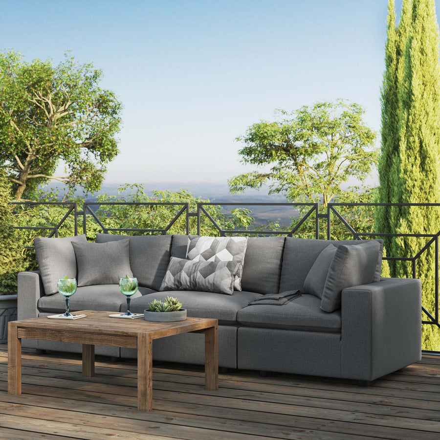 Linden Overstuffed Outdoor Patio Sofa in Charcoal