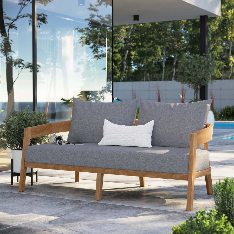 Blake Teak Wood Outdoor Patio Loveseat in Natural Gray