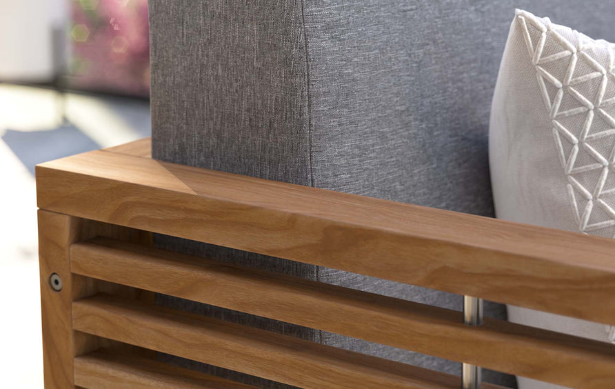 Avery Teak Wood Outdoor Patio Loveseat in Natural Gray