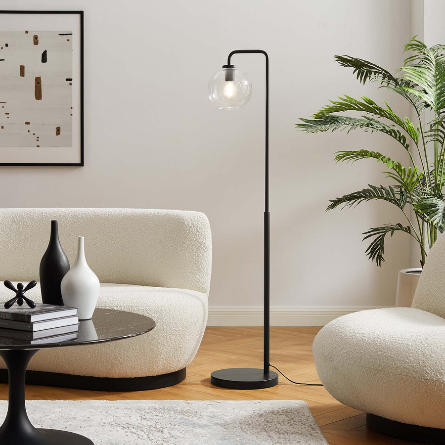 Dalkey Glass Globe Glass and Metal Floor Lamp in Black