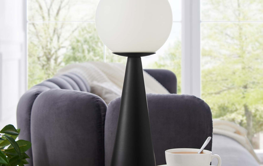 Ines Glass Globe Glass Table Lamp in White Black