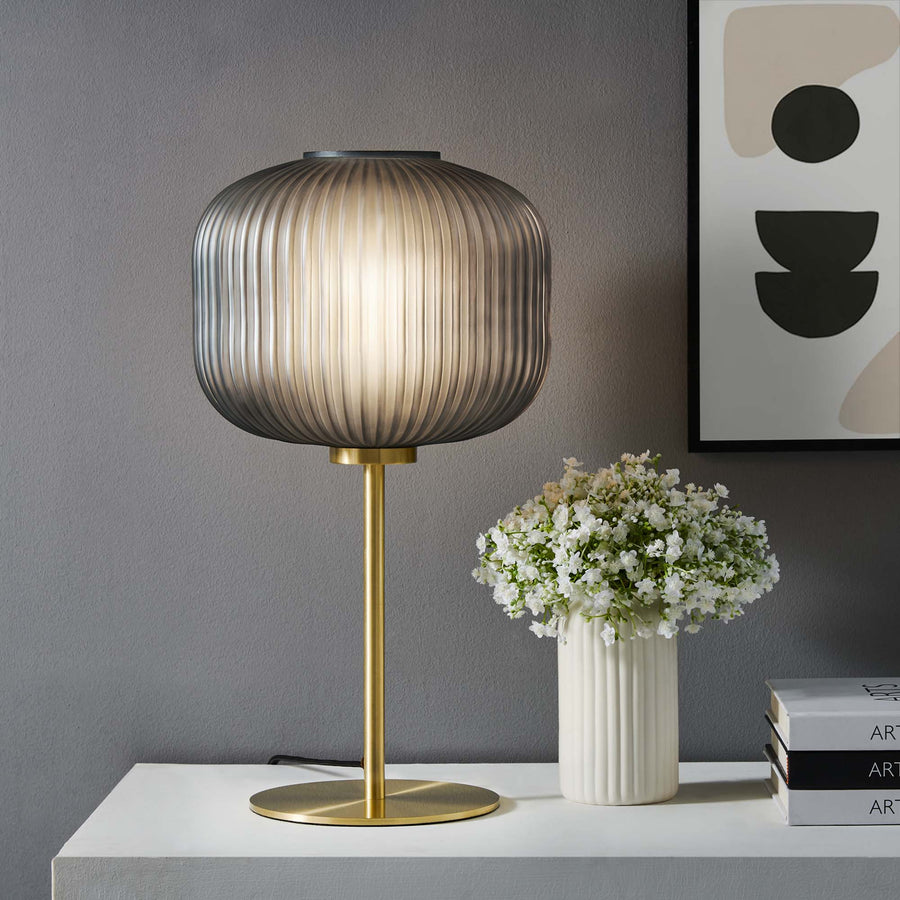 Adare Glass Sphere Glass and Metal Table Lamp in Black Satin Brass