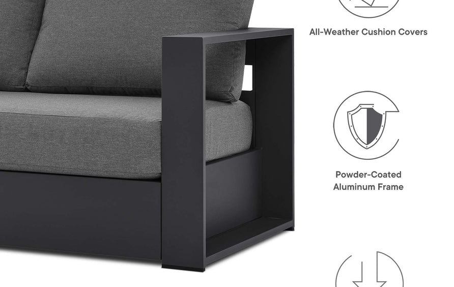 Aspen Outdoor Patio Powder-Coated Aluminum Sofa in Gray Charcoal