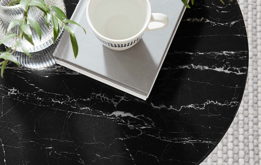 Lumen 20" Round Faux Marble Side Table in Gold Black