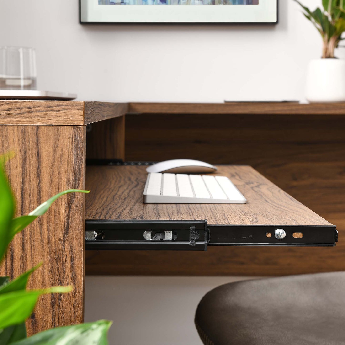 Mariefred L-Shaped Wood Office Desk in Walnut