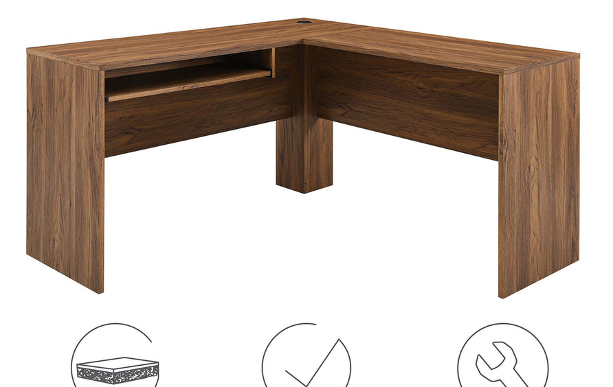 Mariefred L-Shaped Wood Office Desk in Walnut