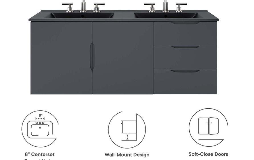 Bellamy 48" Double Sink Bathroom Vanity in Gray Black