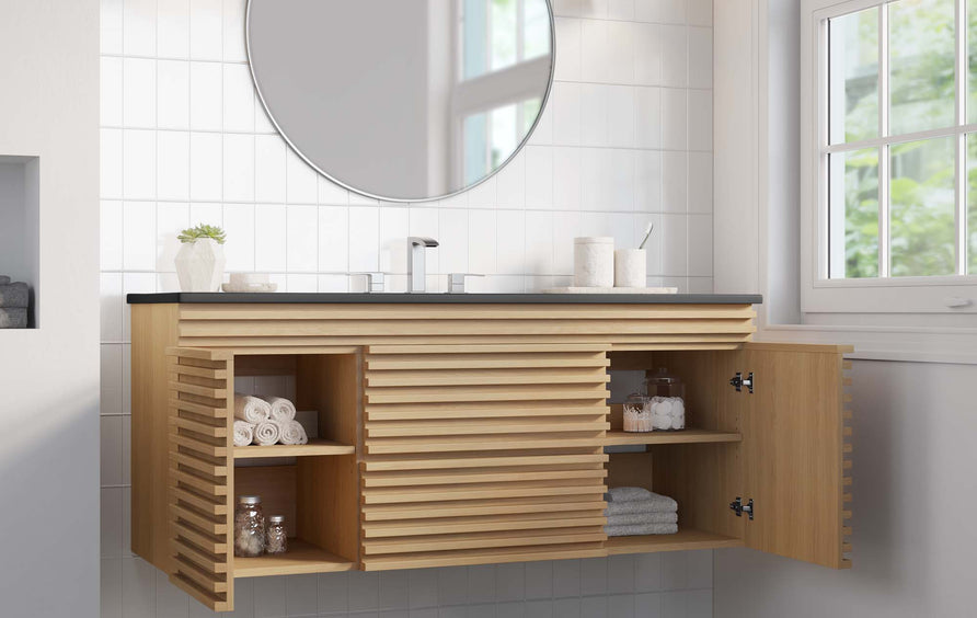 Vera 48" Wall-Mount Bathroom Vanity in Oak Black