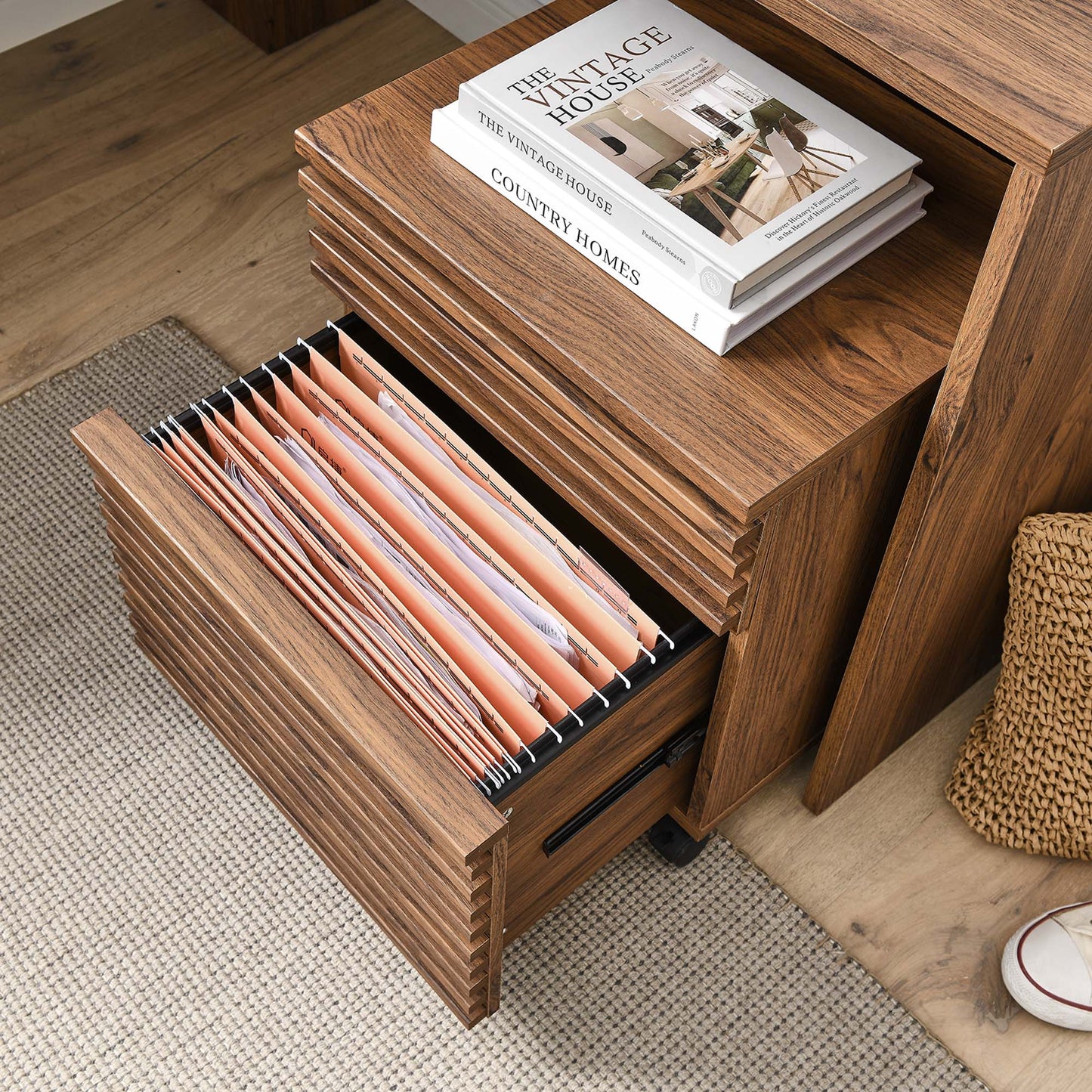 Vera Wood Desk and File Cabinet Set in Walnut