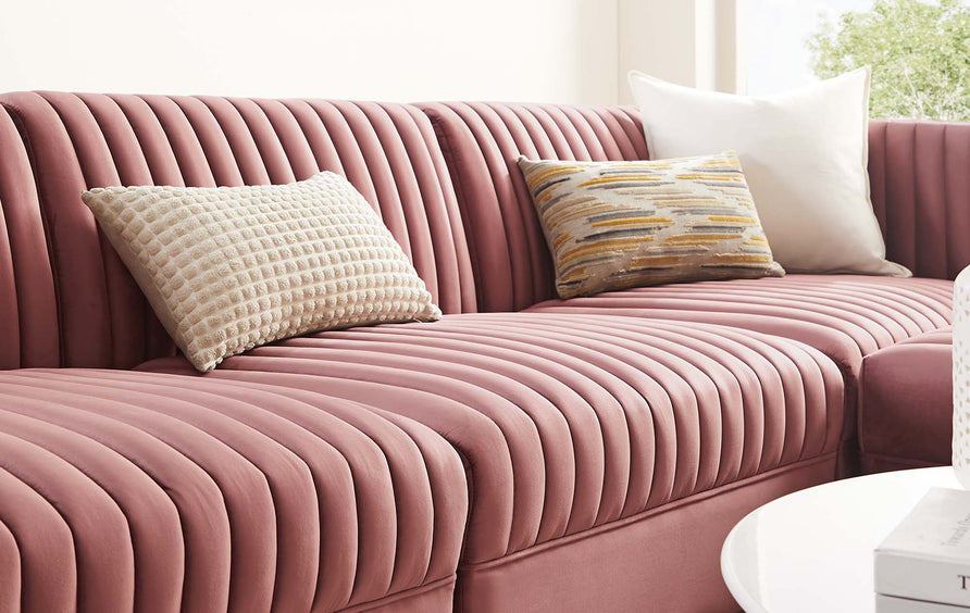 Soren 4-Piece Channel Tufted Performance Velvet Modular Sectional Sofa in Dusty Rose
