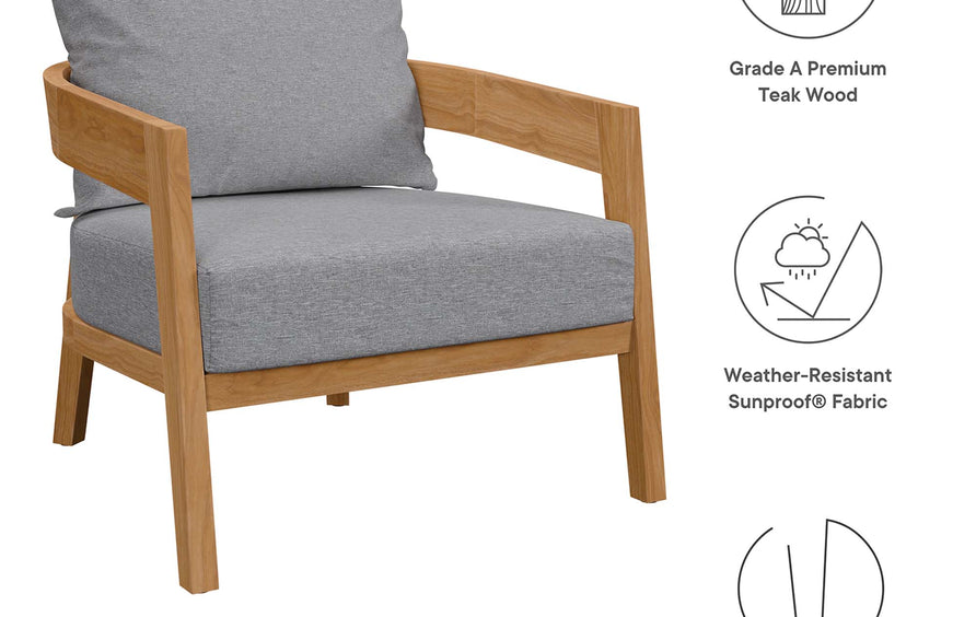 Blake 3-Piece Teak Wood Outdoor Patio Set in Natural Gray
