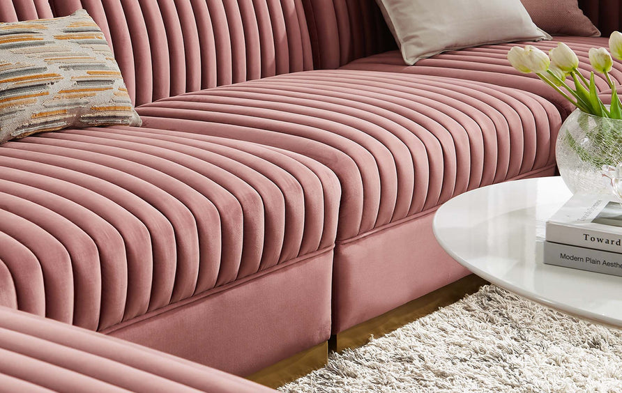 Soren 6-Piece Channel Tufted Performance Velvet Modular Sectional Sofa in Dusty Rose
