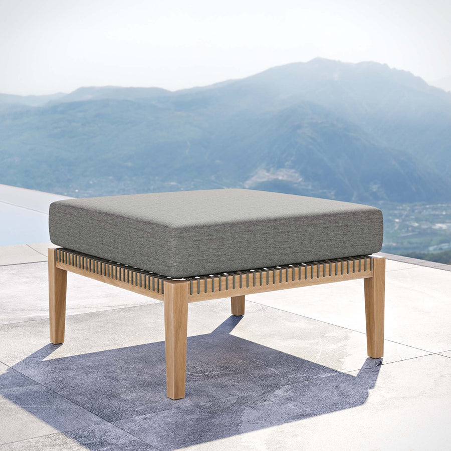 Vesper Outdoor Patio Teak Wood Ottoman in Gray Graphite
