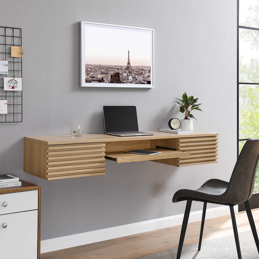 Vera Wall Mount Wood Office Desk in Oak