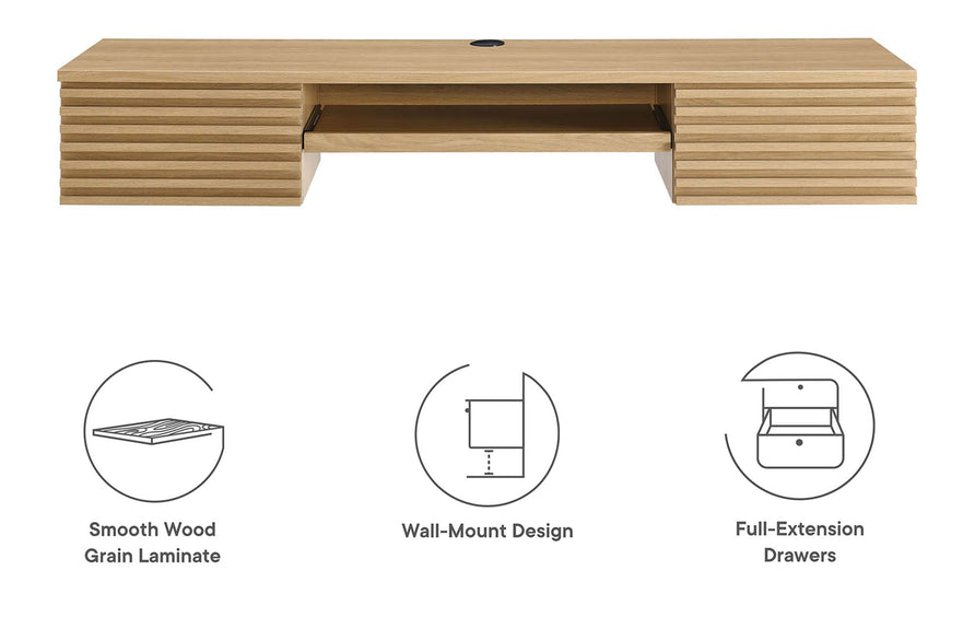 Vera Wall Mount Wood Office Desk in Oak